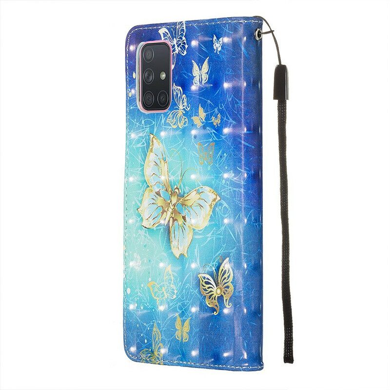 Flip Case Für Samsung Galaxy A71 Goldenes Schmetterlings-lanyard