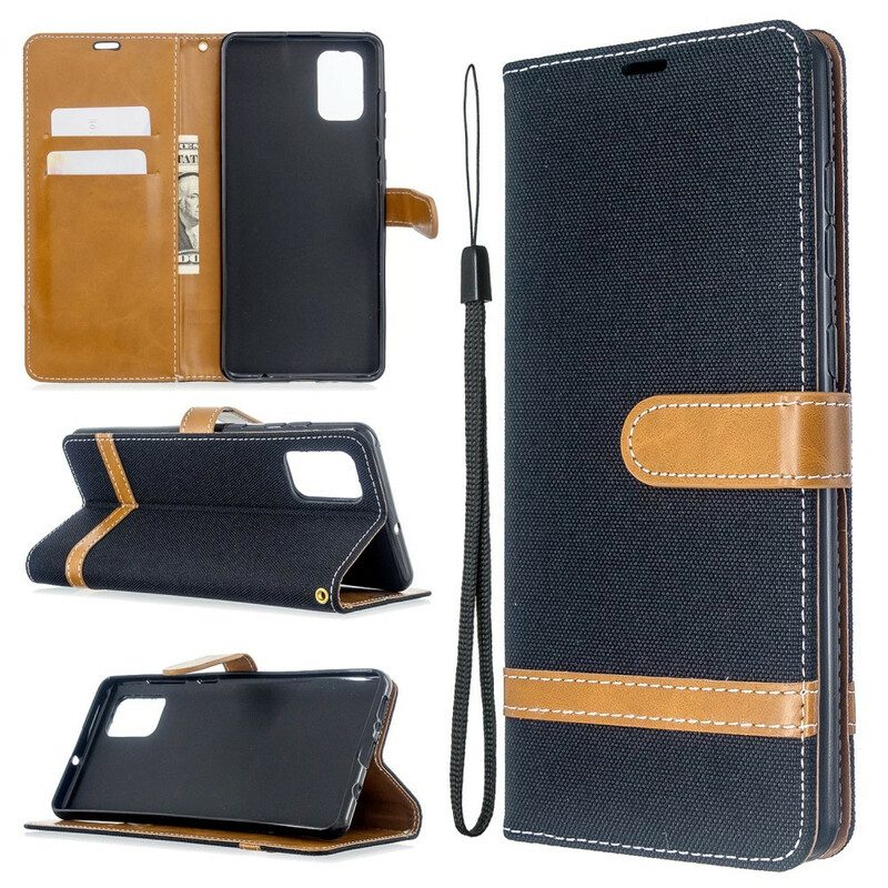 Flip Case Für Samsung Galaxy A71 Mit Kordel Armband In Stoff- Und Lederoptik