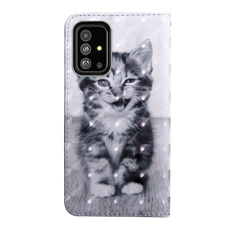 Flip Case Für Samsung Galaxy A71 Schwarz-weiße Katze