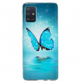 Hülle Für Samsung Galaxy A71 Fluoreszierender Blauer Schmetterling