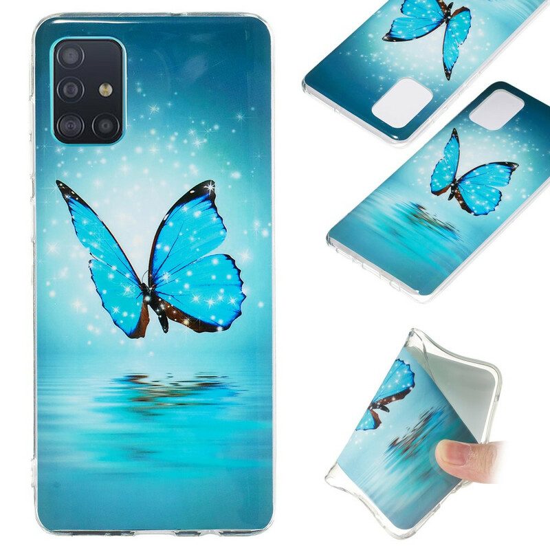 Hülle Für Samsung Galaxy A71 Fluoreszierender Blauer Schmetterling