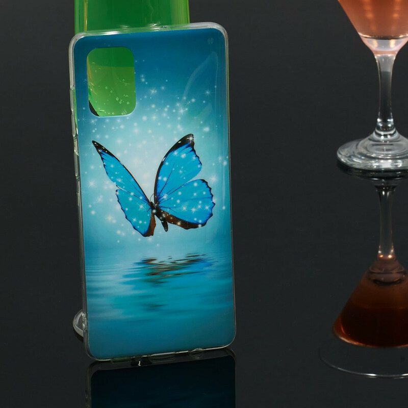 Hülle Für Samsung Galaxy A71 Fluoreszierender Blauer Schmetterling