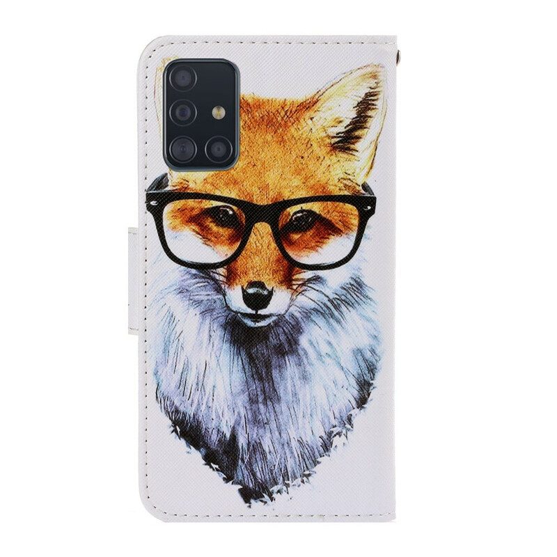 Lederhüllen Für Samsung Galaxy A71 Mit Kordel Brainy Fox Mit Riemen