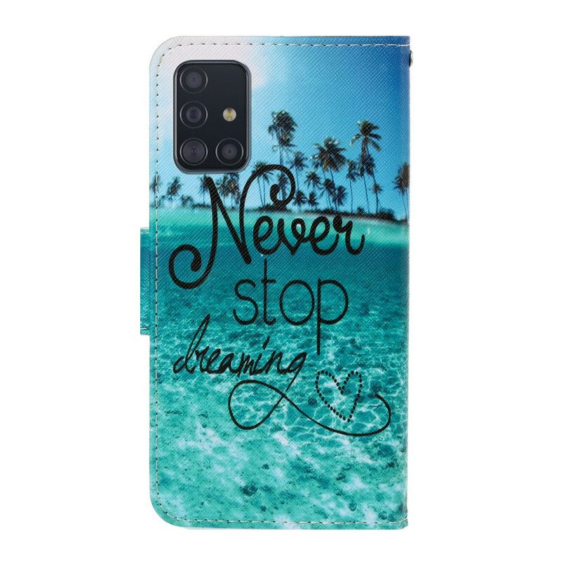 Lederhüllen Für Samsung Galaxy A71 Mit Kordel Never Stop Dreaming Navy Strappy