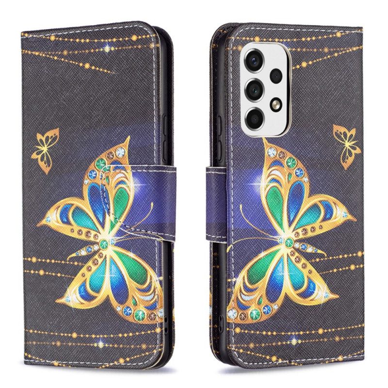 Flip Case Für Samsung Galaxy A53 5G Goldene Schmetterlinge