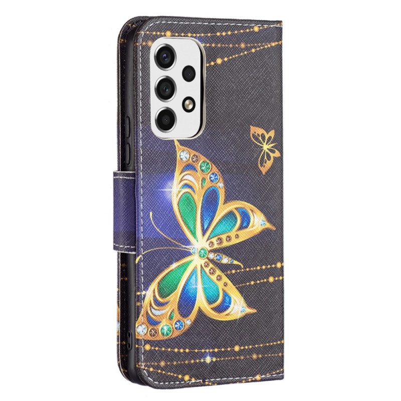 Flip Case Für Samsung Galaxy A53 5G Goldene Schmetterlinge