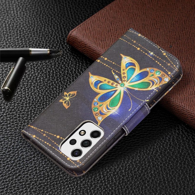 Flip Case Für Samsung Galaxy A53 5G Goldene Schmetterlinge