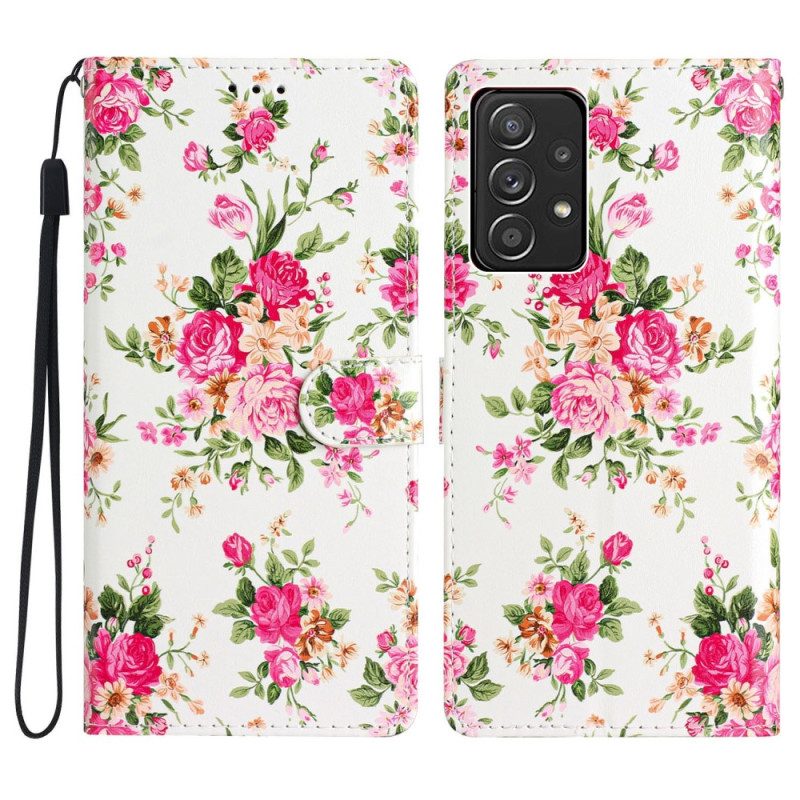 Flip Case Für Samsung Galaxy A53 5G Mit Kordel Riemen Liberty Flowers