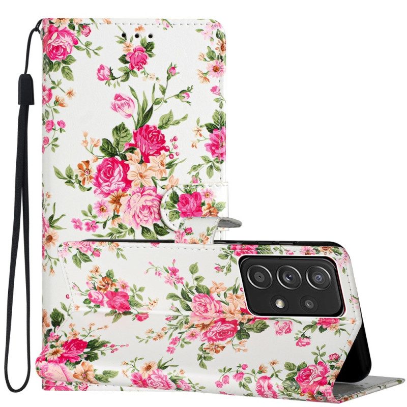 Flip Case Für Samsung Galaxy A53 5G Mit Kordel Riemen Liberty Flowers