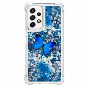 Handyhülle Für Samsung Galaxy A53 5G Glitzernde Blaue Schmetterlinge