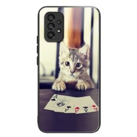 Hülle Für Samsung Galaxy A53 5G Poker Cat Gehärtetes Glas