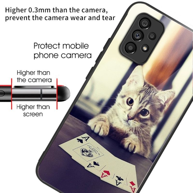 Hülle Für Samsung Galaxy A53 5G Poker Cat Gehärtetes Glas