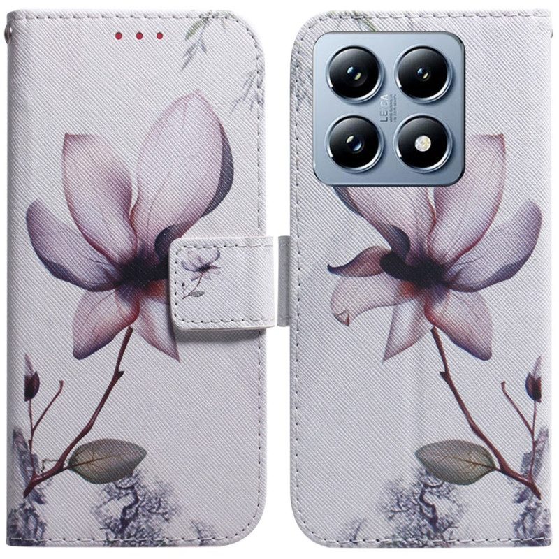 Lederhüllen Xiaomi 14t Pro Handyhülle Rosa Blume