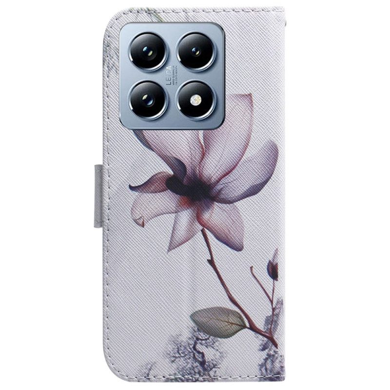 Lederhüllen Xiaomi 14t Pro Handyhülle Rosa Blume