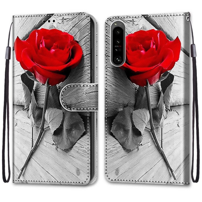 Flip Case Für Sony Xperia 1 IV Blumenmuster Mit Riemen