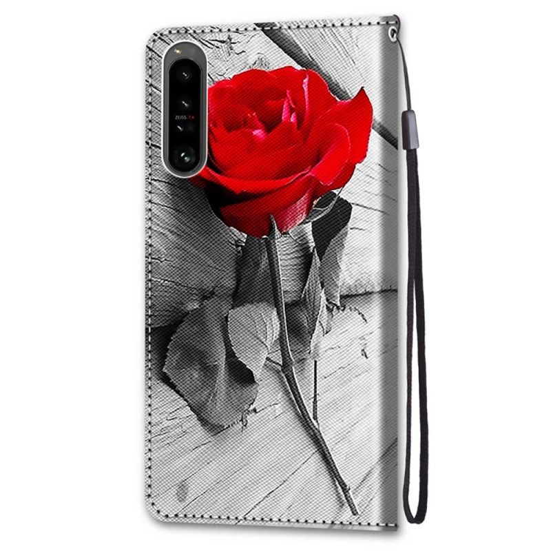 Flip Case Für Sony Xperia 1 IV Blumenmuster Mit Riemen