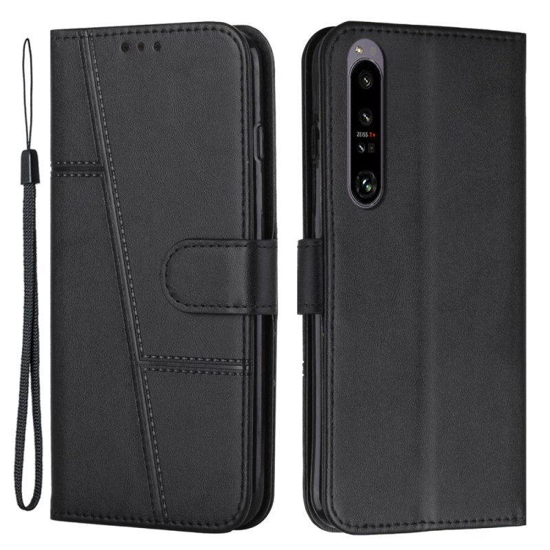 Flip Case Für Sony Xperia 1 IV Geometrischer Lederstil Mit Riemen