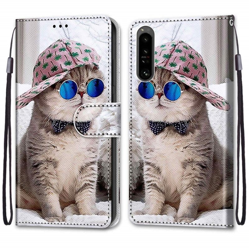 Flip Case Für Sony Xperia 1 IV Mit Kordel Yo Katze Mit Riemen