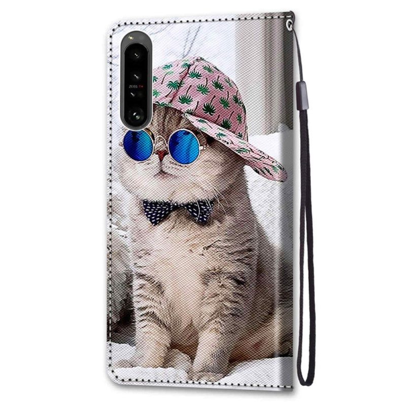 Flip Case Für Sony Xperia 1 IV Mit Kordel Yo Katze Mit Riemen