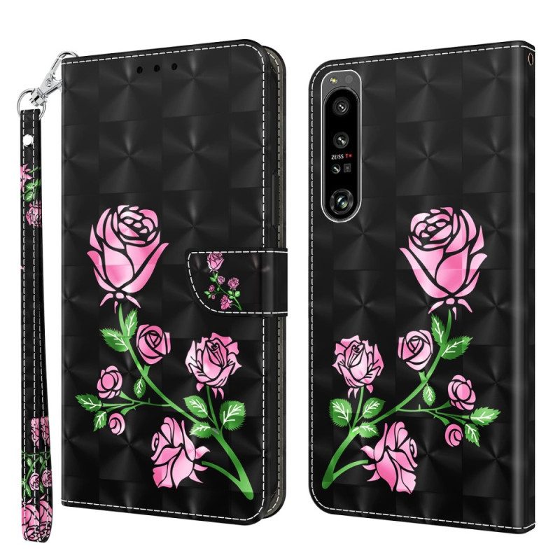 Lederhüllen Für Sony Xperia 1 IV Rosen Mit Schlüsselband