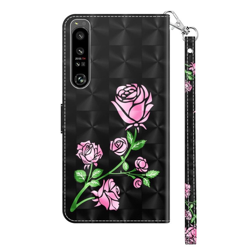 Lederhüllen Für Sony Xperia 1 IV Rosen Mit Schlüsselband