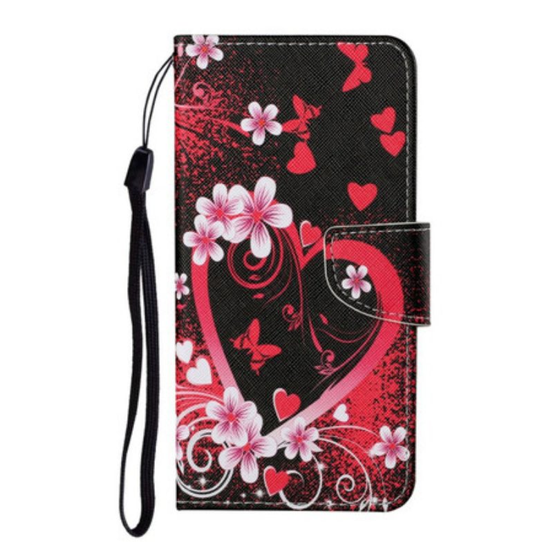 Flip Case Für Samsung Galaxy S21 FE Blumen Und Herzen Mit Schlüsselband