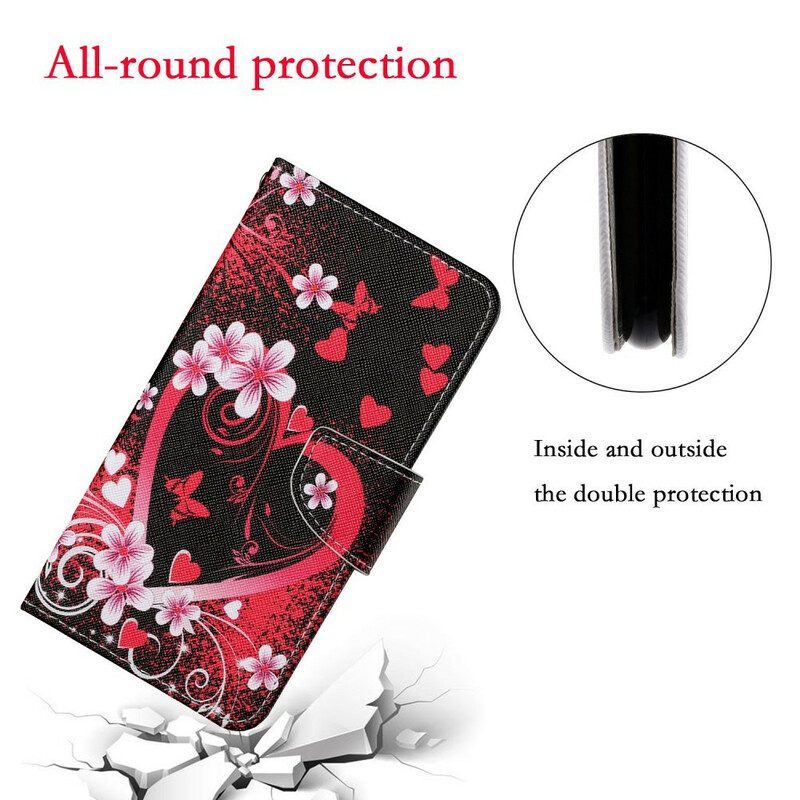 Flip Case Für Samsung Galaxy S21 FE Blumen Und Herzen Mit Schlüsselband