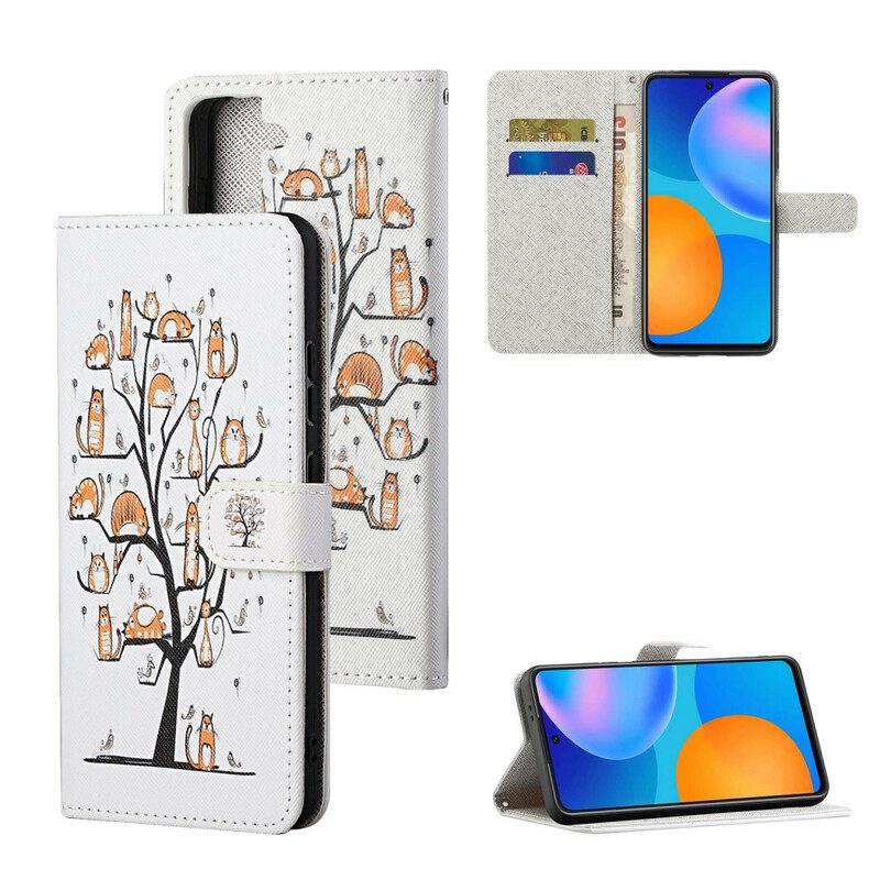 Flip Case Für Samsung Galaxy S21 FE Mit Kordel Funky Cats Mit Riemen