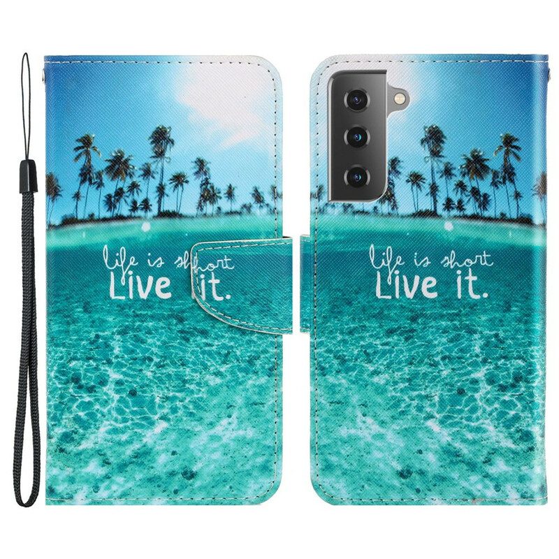 Flip Case Für Samsung Galaxy S21 FE Mit Kordel Lebe Es Bei Lanyard