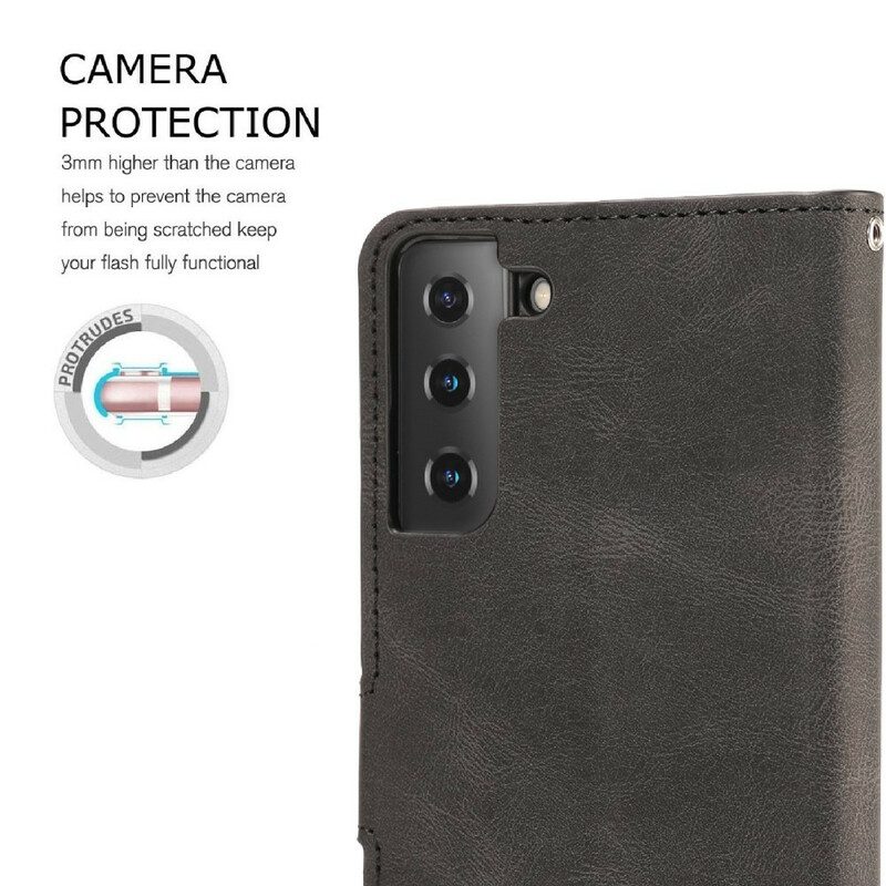 Flip Case Für Samsung Galaxy S21 FE Mit Kordel Riemchenledereffekt