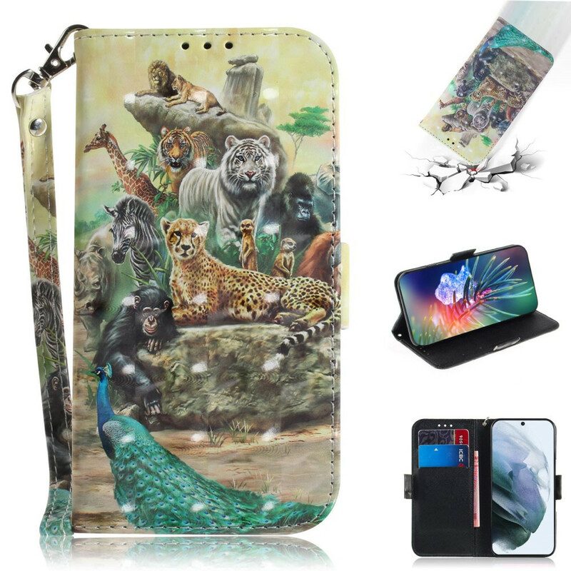 Flip Case Für Samsung Galaxy S21 FE Mit Kordel Tanga-safari-tiere