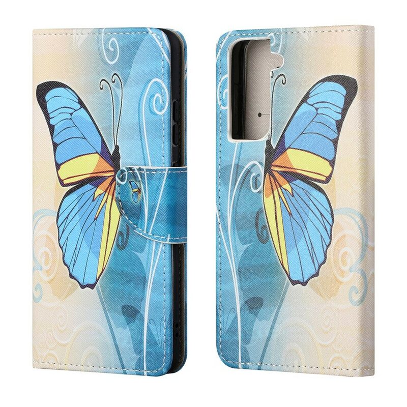 Flip Case Für Samsung Galaxy S21 FE Schmetterlinge