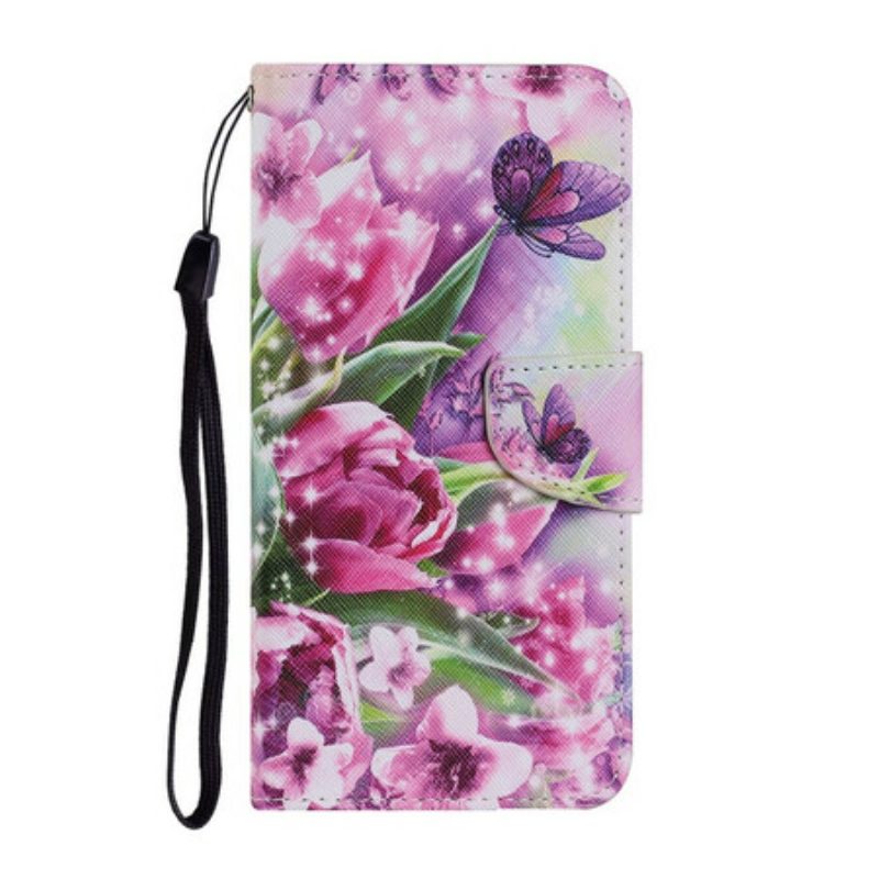 Flip Case Für Samsung Galaxy S21 FE Schmetterlinge Und Tulpen