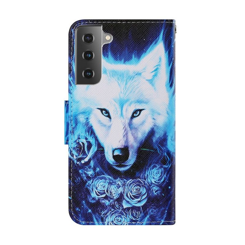 Flip Case Für Samsung Galaxy S21 FE Weißer Wolf