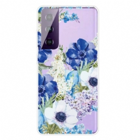 Handyhülle Für Samsung Galaxy S21 FE Aquarellblaue Blumen