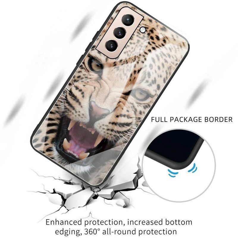 Handyhülle Für Samsung Galaxy S21 FE Gehärtetes Leopardenglas