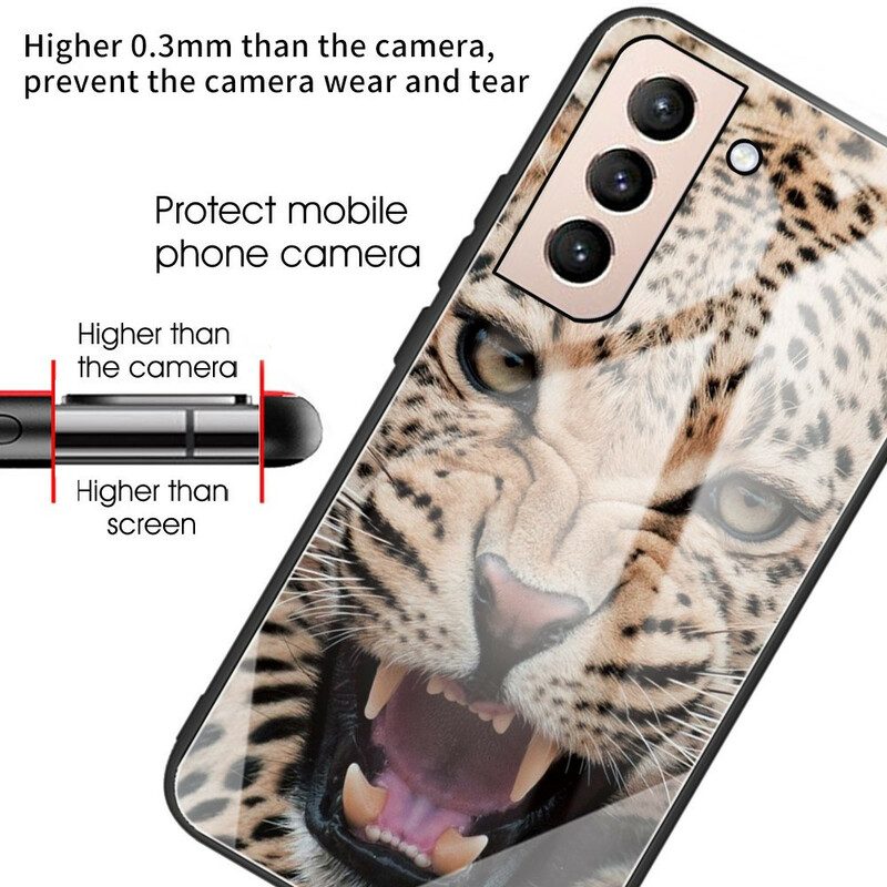 Handyhülle Für Samsung Galaxy S21 FE Gehärtetes Leopardenglas