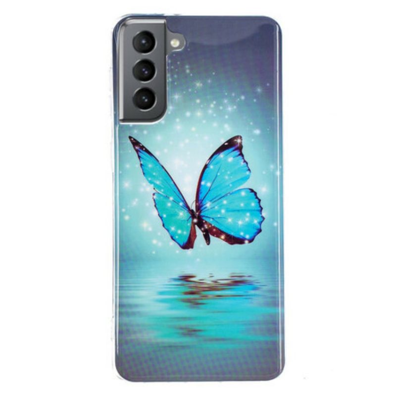 Hülle Für Samsung Galaxy S21 FE Fluoreszierender Blauer Schmetterling