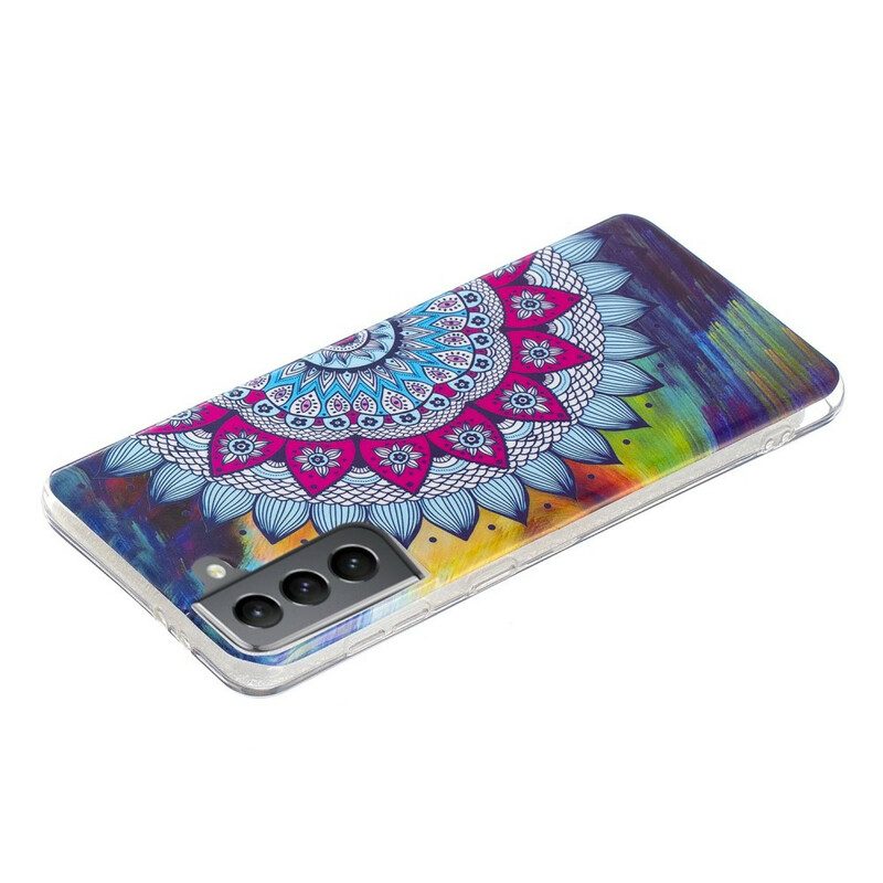 Hülle Für Samsung Galaxy S21 FE Fluoreszierendes Buntes Mandala