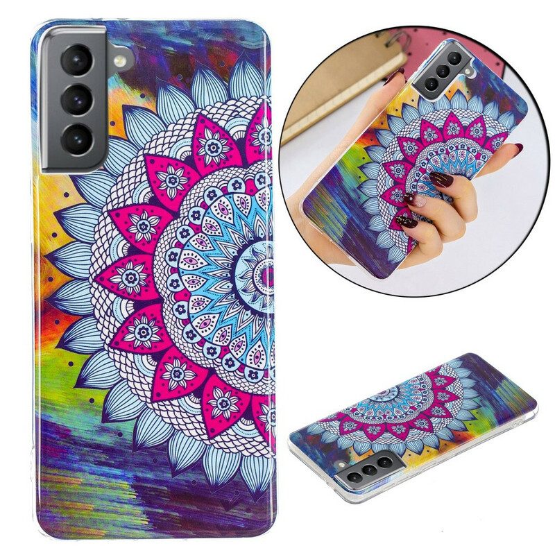 Hülle Für Samsung Galaxy S21 FE Fluoreszierendes Buntes Mandala