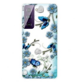 Hülle Für Samsung Galaxy S21 FE Retro-schmetterlinge Und Blumen