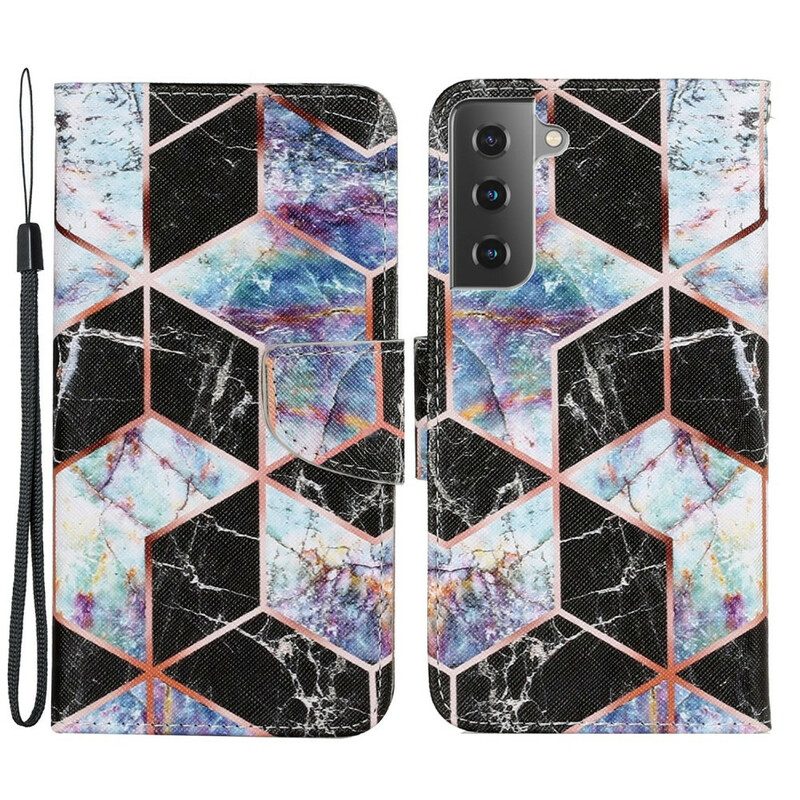 Lederhüllen Für Samsung Galaxy S21 FE Geometrischer Marmorstil