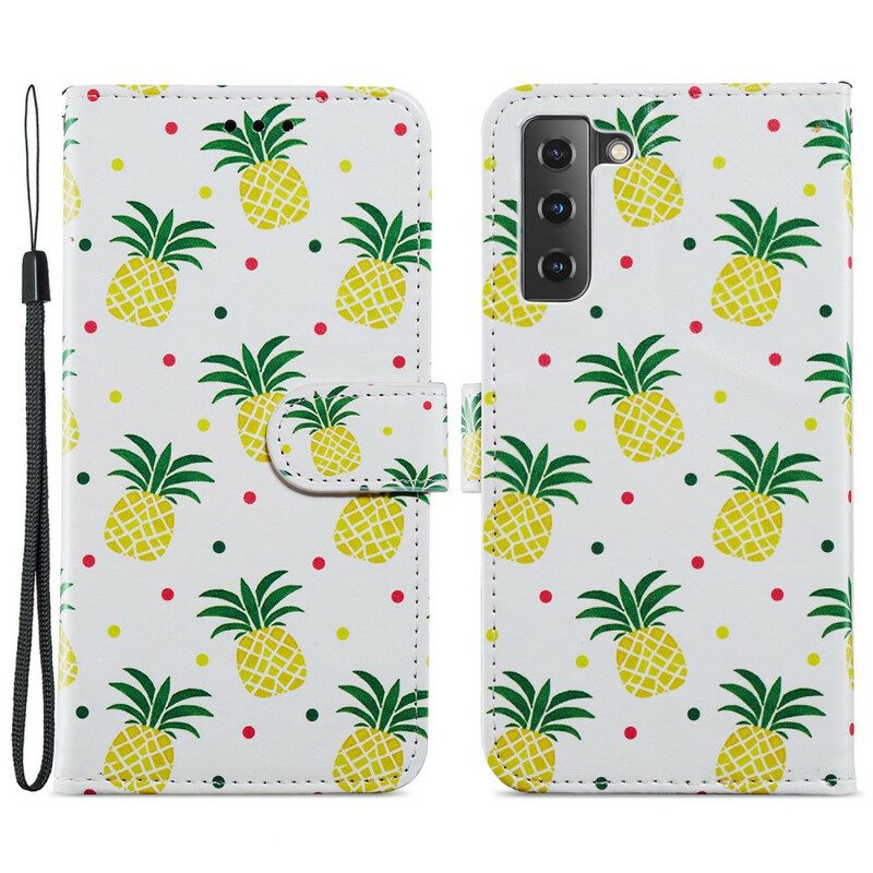 Lederhüllen Für Samsung Galaxy S21 FE Mehrere Ananas