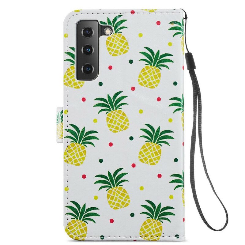 Lederhüllen Für Samsung Galaxy S21 FE Mehrere Ananas