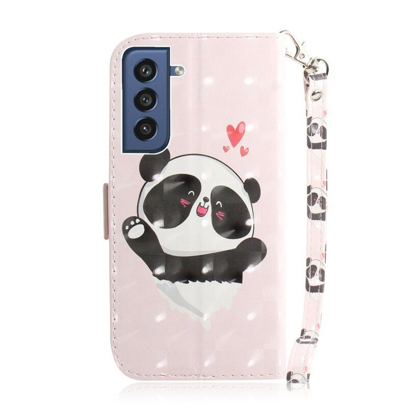 Lederhüllen Für Samsung Galaxy S21 FE Mit Kordel Panda Love Mit Schlüsselband