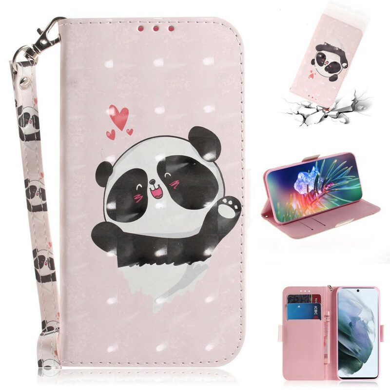 Lederhüllen Für Samsung Galaxy S21 FE Mit Kordel Panda Love Mit Schlüsselband