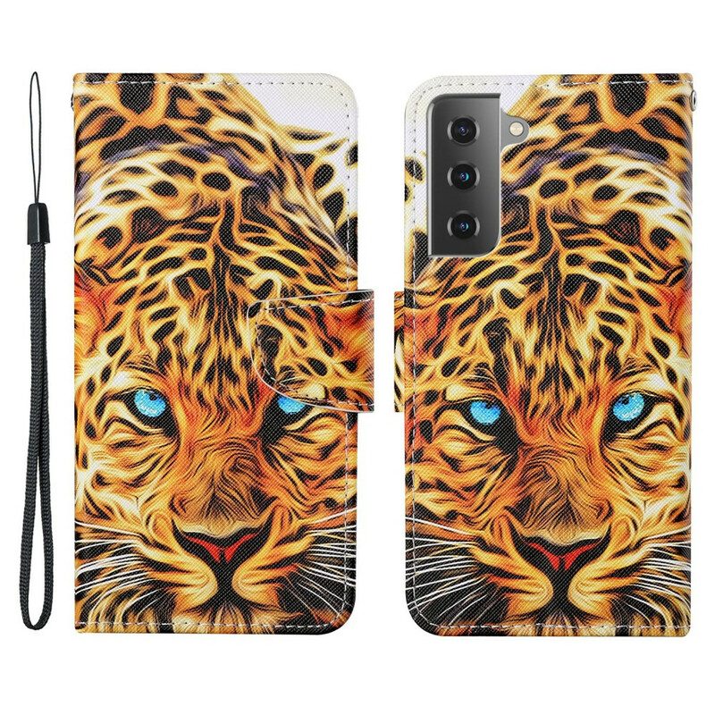 Lederhüllen Für Samsung Galaxy S21 FE Tiger Mit Schlüsselband