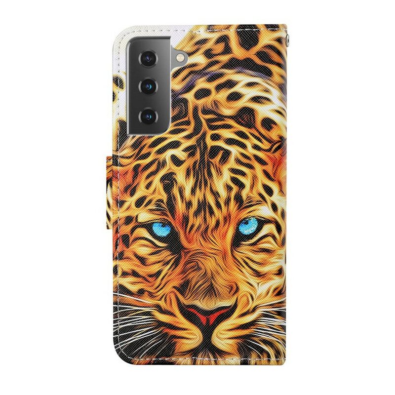 Lederhüllen Für Samsung Galaxy S21 FE Tiger Mit Schlüsselband