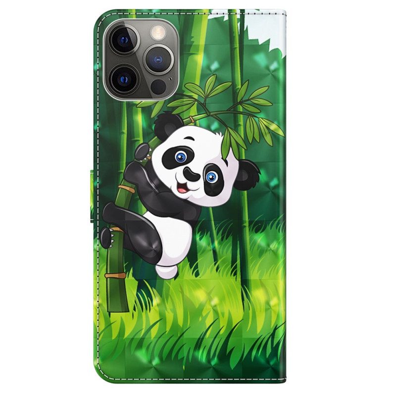 Flip Case Für iPhone 15 Pro Max Mit Kordel 3d-bambus-panda Mit Riemen