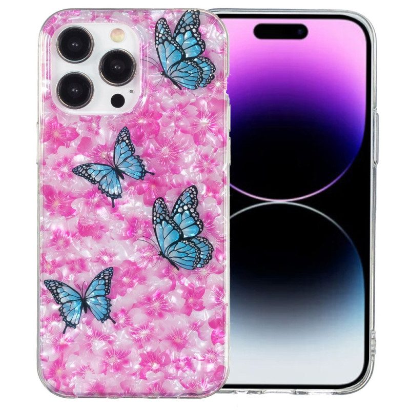 Handyhülle Für iPhone 15 Pro Max Blumen Und Schmetterlinge